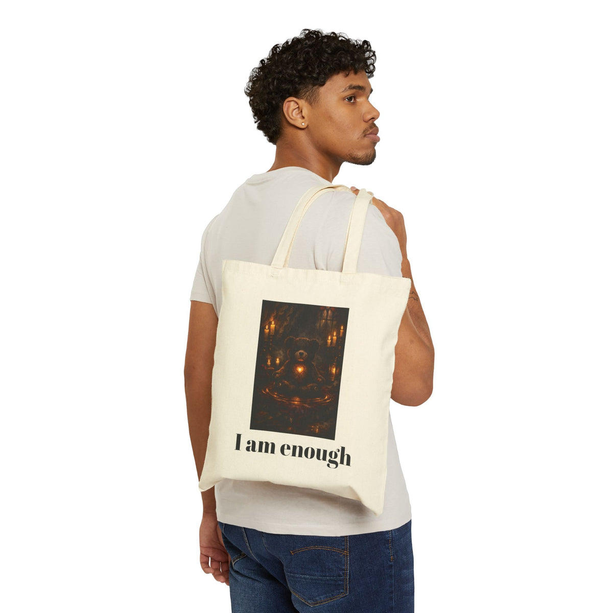 Inspirational Gothic teddy Bear "I Am Enough"  Tote Bag