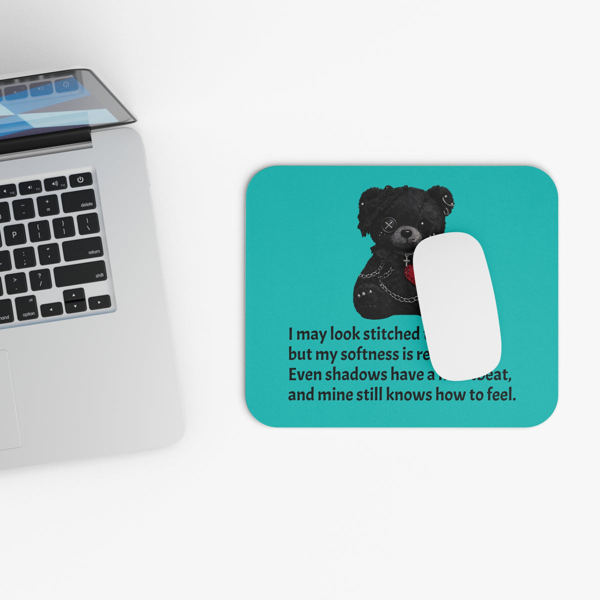 Stitched Softness — A Mouse Pad for Gentle Strength Teal Blue