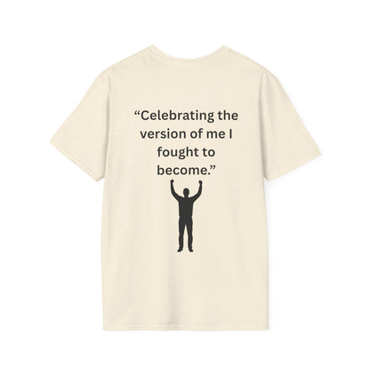 "Celebrating The Version of Me" — Empowered Man Unisex Softstyle Tee (Black Print)