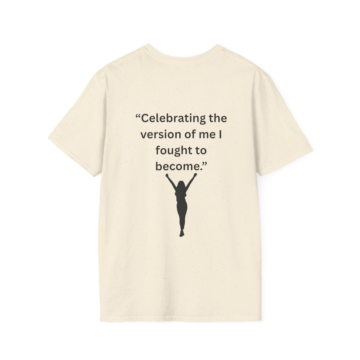 "Celebrating The Version of Me" — Empowered Woman Unisex Softstyle Tee (Black Print)