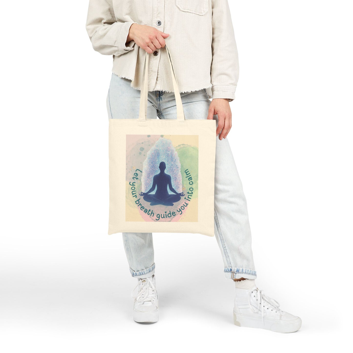 Meditation Tote Bag — 'Let your breath guide you into calm' Canvas Grocery & Yoga Bag