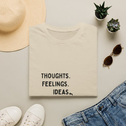 "Thoughts. Feelings. Ideas." — Unisex Softstyle T‑Shirt (Black Print)