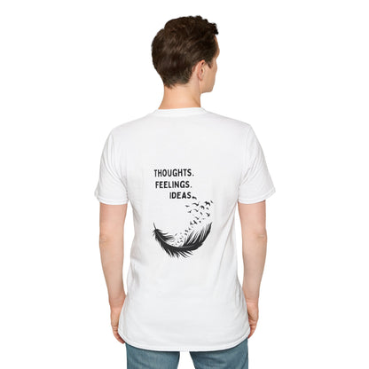 "Thoughts. Feelings. Ideas." — Unisex Softstyle T‑Shirt (Black Print)