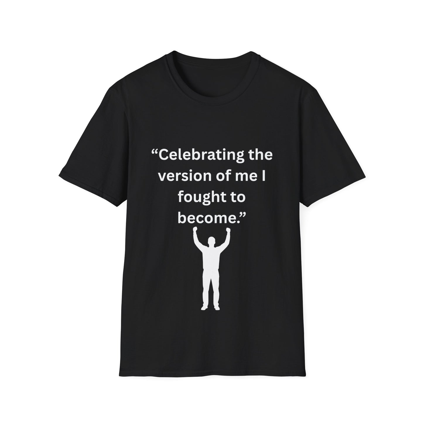 "Celebrating The Version of Me" — Empowered Man Unisex Softstyle Tee (White Print)