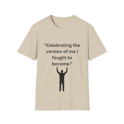 "Celebrating The Version of Me" — Empowered Man Unisex Softstyle Tee (Black Print)