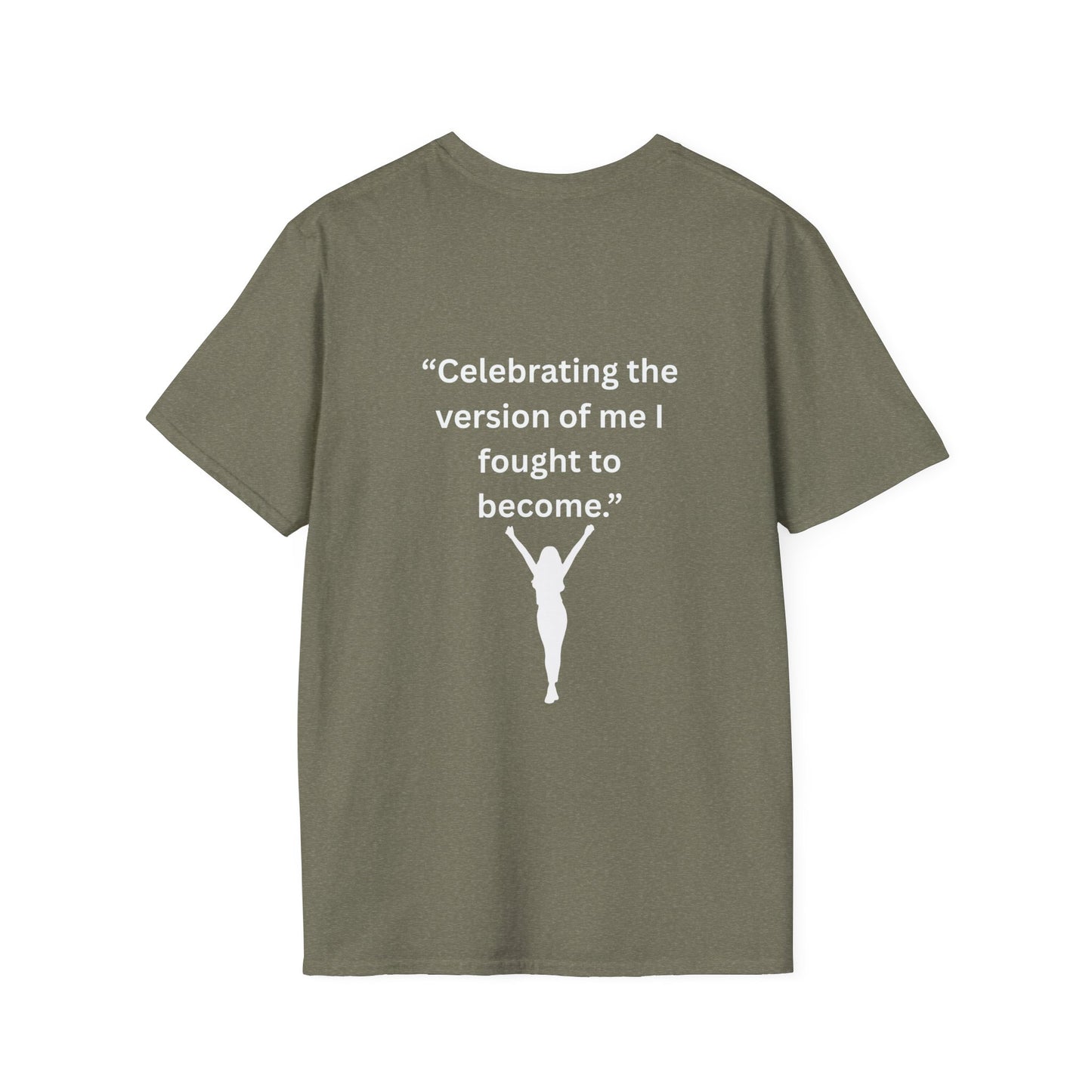 "Celebrating The Version of Me" — Empowered Woman Unisex Softstyle Tee (White Print)