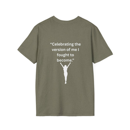 "Celebrating The Version of Me" — Empowered Woman Unisex Softstyle Tee (White Print)