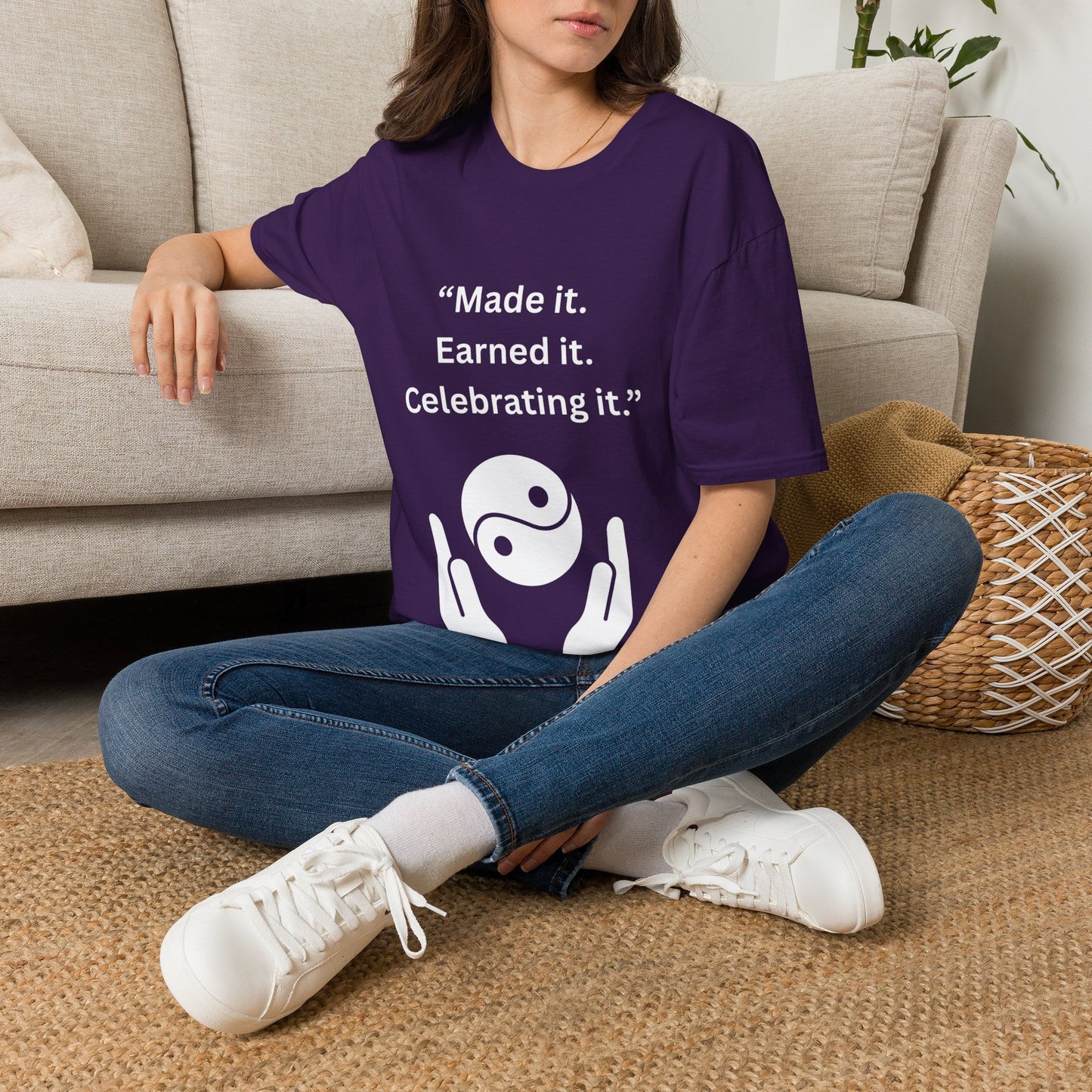 "Made It. Earned It. Celebrating It." — Inspirational Unisex Tee (White Print)