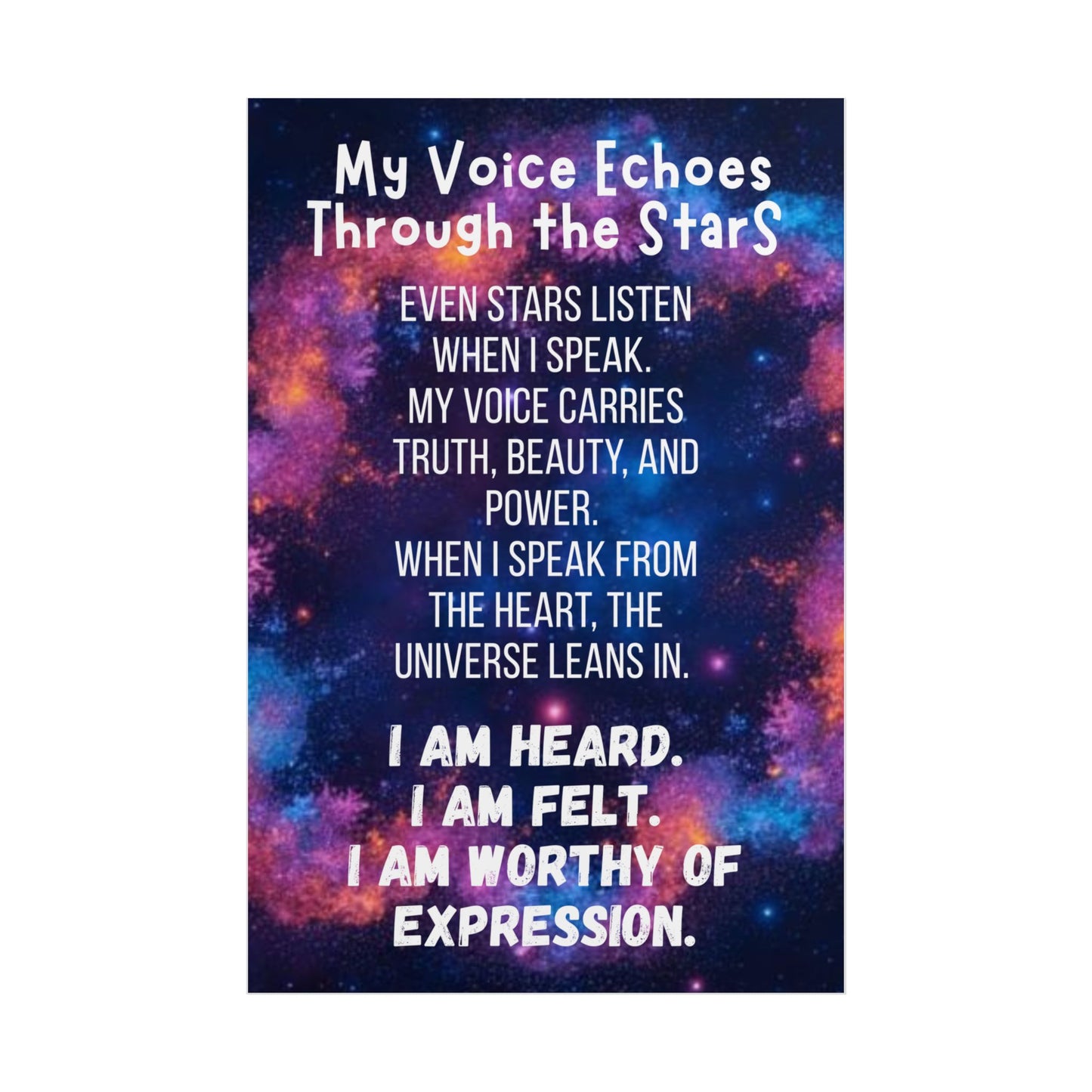 Inspirational Galaxy Poster My Voice Echoes Through the Stars Wall Art