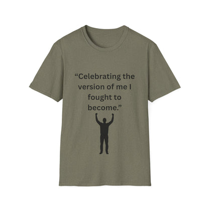 "Celebrating The Version of Me" — Empowered Man Unisex Softstyle Tee (Black Print)