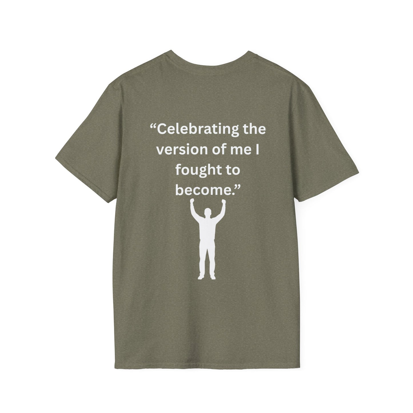 "Celebrating The Version of Me" — Empowered Man Unisex Softstyle Tee (White Print)