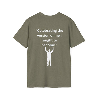 "Celebrating The Version of Me" — Empowered Man Unisex Softstyle Tee (White Print)