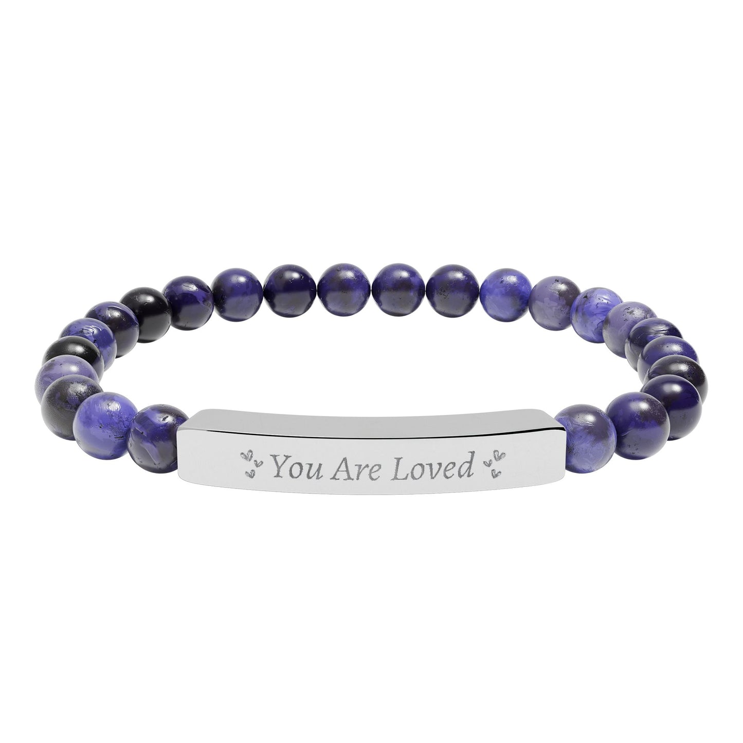 You Are Loved Natural Stone Bar Bracelet – Genuine Gemstone Stretch Jewelry Gift