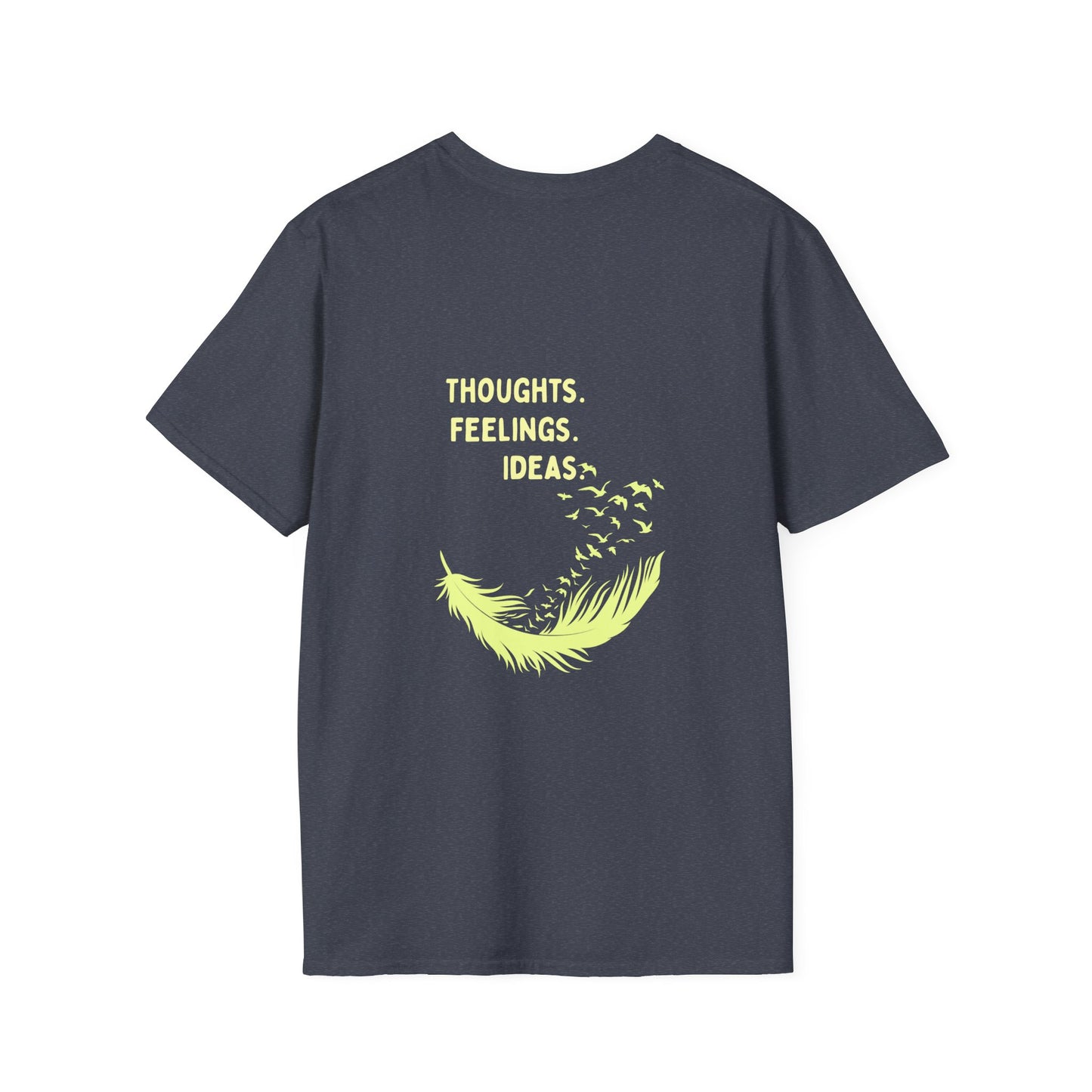 "Thoughts. Feelings. Ideas." — Unisex Softstyle T‑Shirt (Yellow Print)