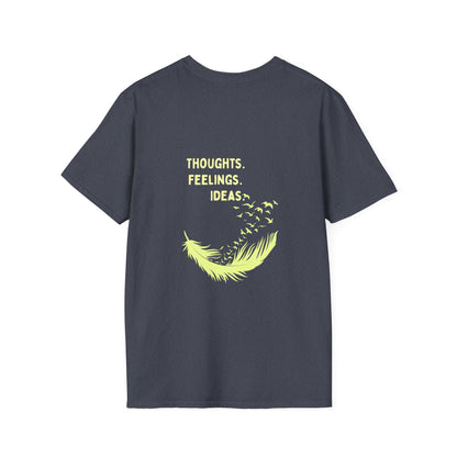 "Thoughts. Feelings. Ideas." — Unisex Softstyle T‑Shirt (Yellow Print)