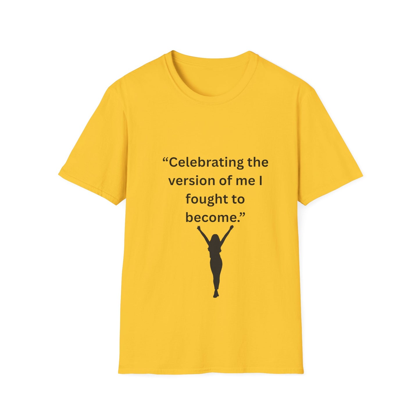 "Celebrating The Version of Me" — Empowered Woman Unisex Softstyle Tee (Black Print)
