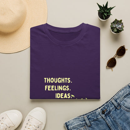 "Thoughts. Feelings. Ideas." — Unisex Softstyle T‑Shirt (Yellow Print)
