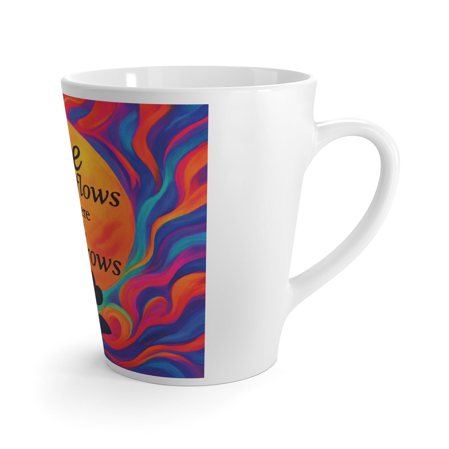"Love flows where Love grows" Colorful Psychedelic Heart Coffee Latte Mug