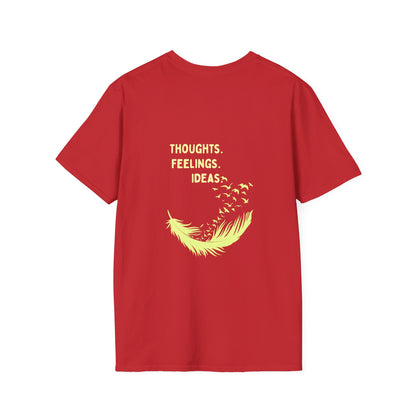 "Thoughts. Feelings. Ideas." — Unisex Softstyle T‑Shirt (Yellow Print)