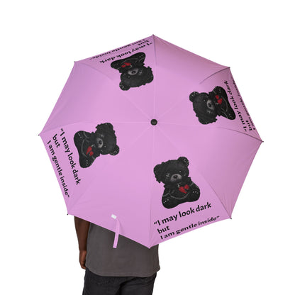 “Gentle Inside” Gothic Teddy Bear — Pink Semi‑Automatic Foldable Umbrella