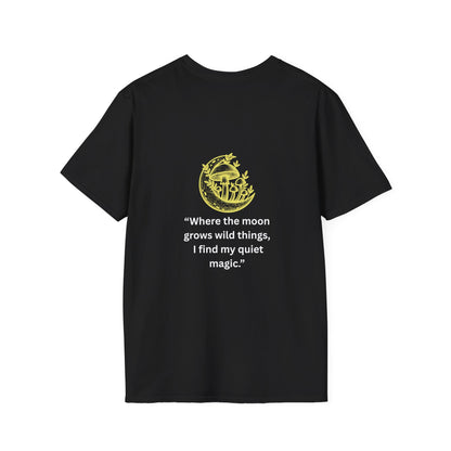 "Where the Moon Grows Wild Things" — Unisex Softstyle Tee (Yellow-White Print)
