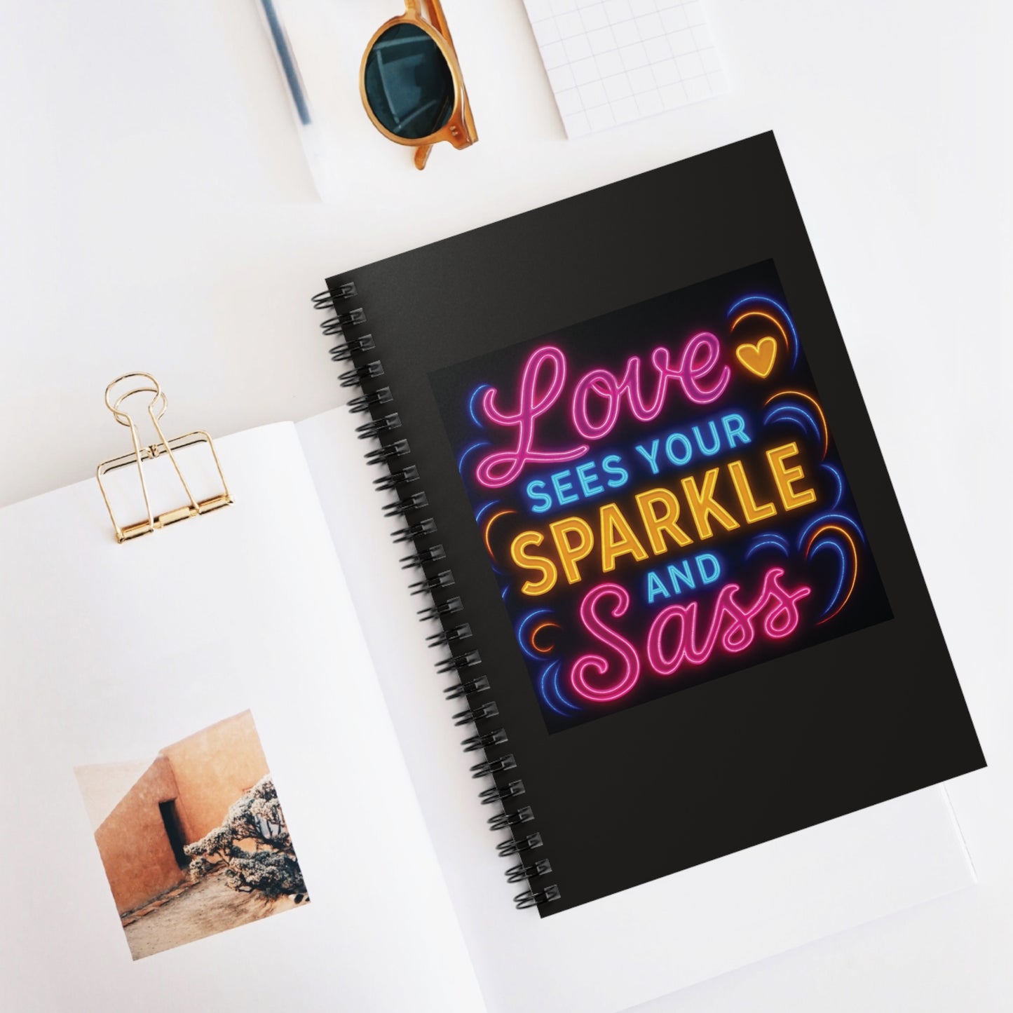 "Love Sees Your Sparkle and Sass" - Black Cover Spiral Notebook