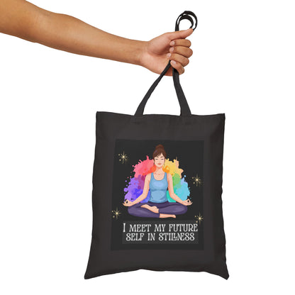 Yoga Meditation Tote Bag - "I Meet My Future Self in Stillness" Canvas Shopper