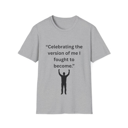 "Celebrating The Version of Me" — Empowered Man Unisex Softstyle Tee (Black Print)