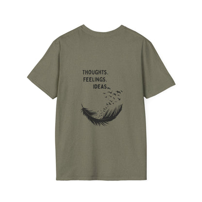 "Thoughts. Feelings. Ideas." — Unisex Softstyle T‑Shirt (Black Print)