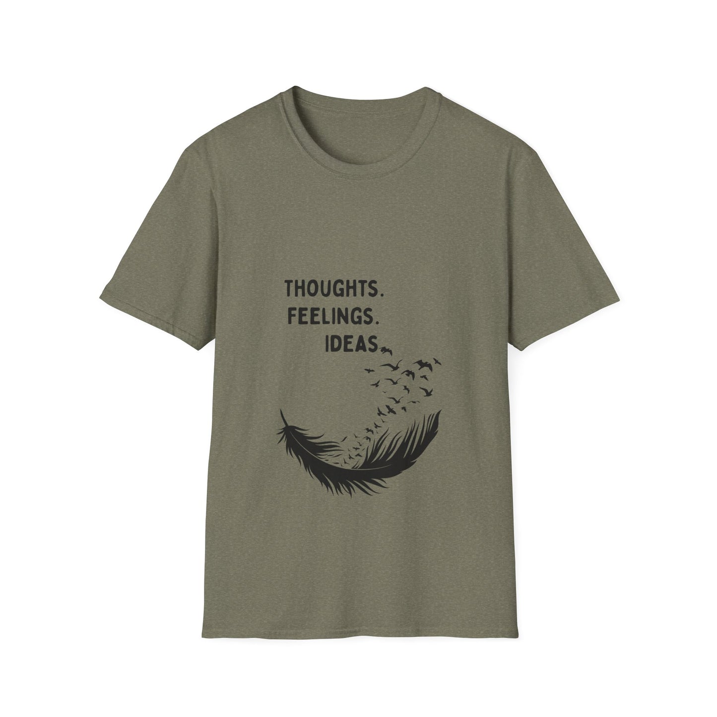 "Thoughts. Feelings. Ideas." — Unisex Softstyle T‑Shirt (Black Print)