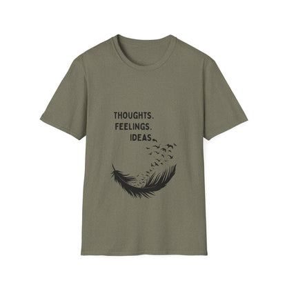 "Thoughts. Feelings. Ideas." — Unisex Softstyle T‑Shirt (Black Print)
