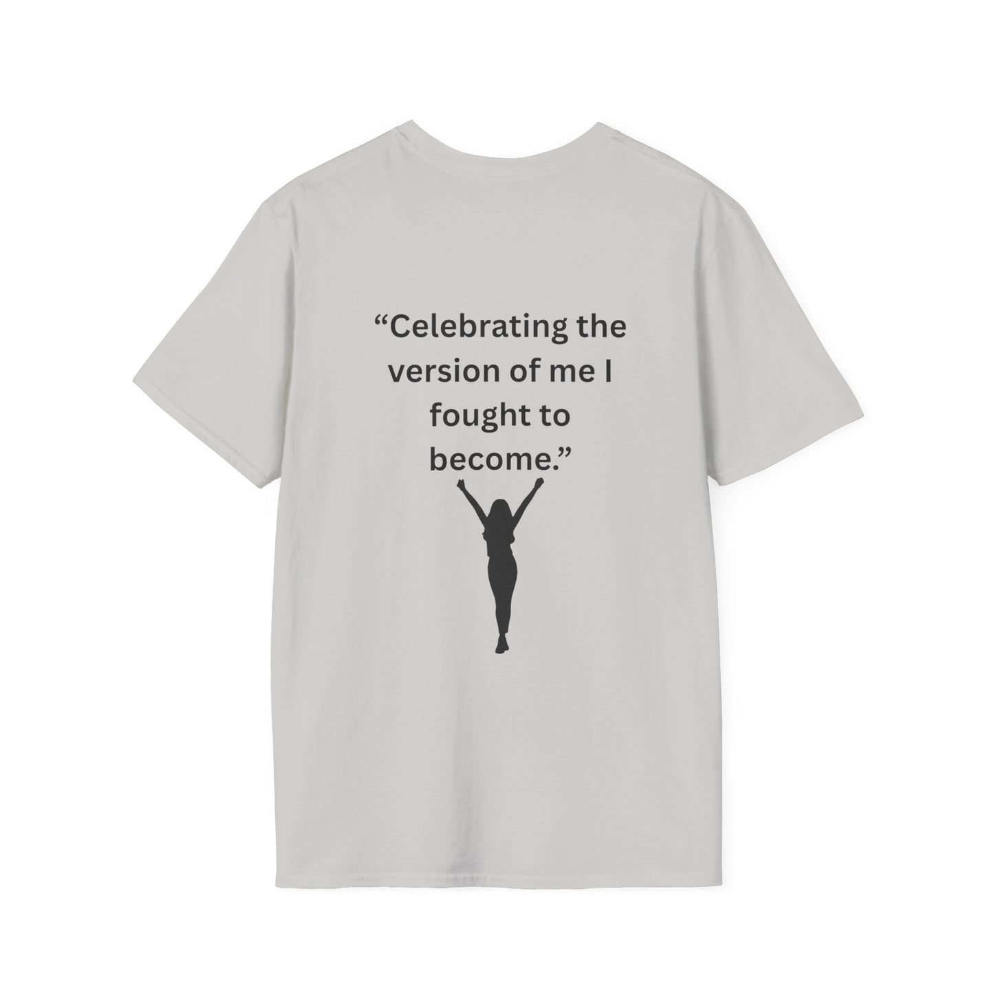 "Celebrating The Version of Me" — Empowered Woman Unisex Softstyle Tee (Black Print)