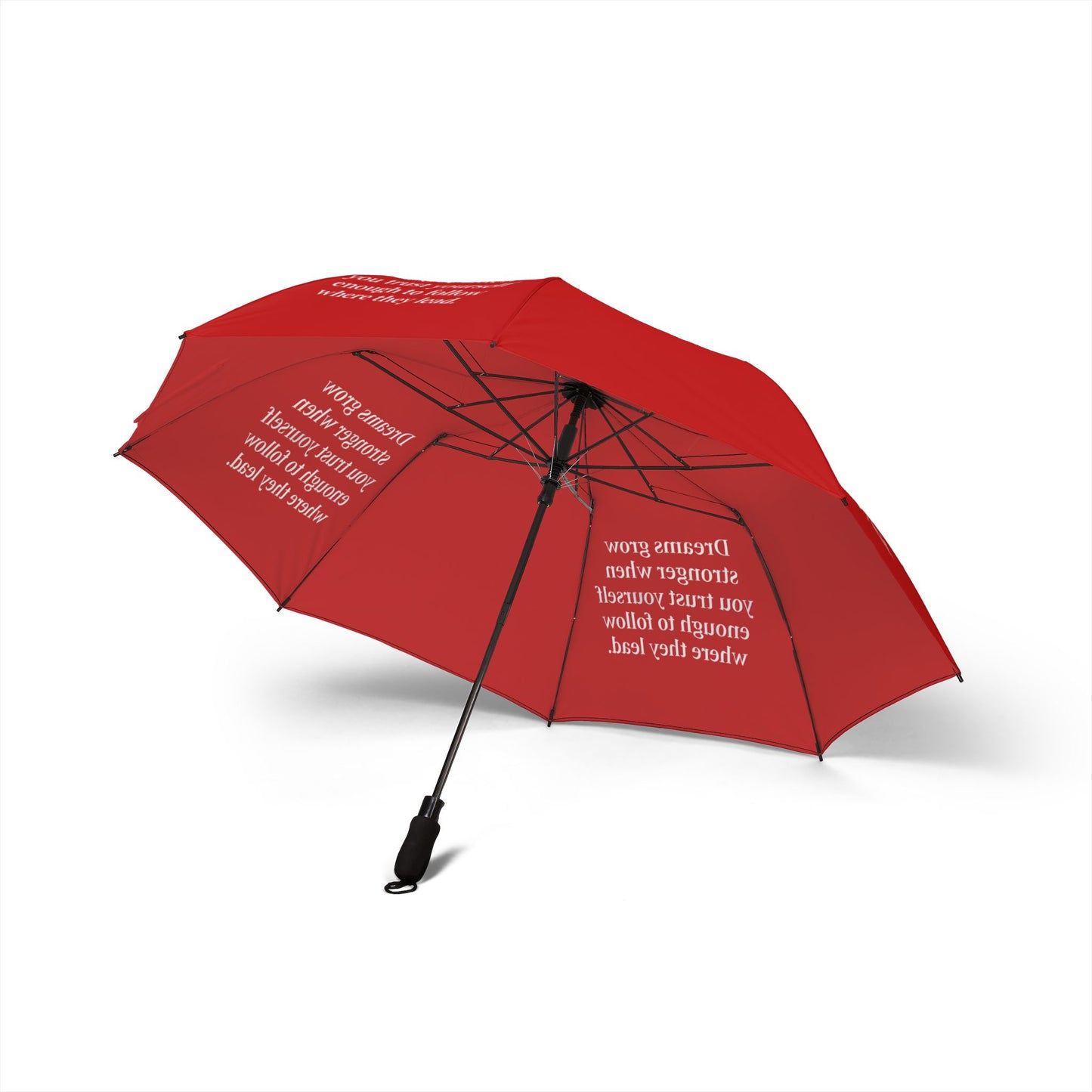 "Dreams Grow Stronger" — Red Semi-Automatic Foldable Umbrella