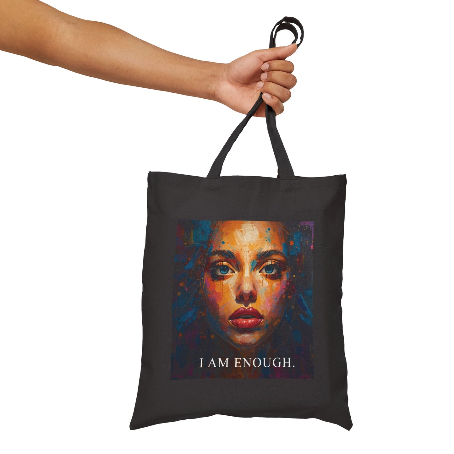 Canvas Tote — "I Am Enough" Inspirational Portrait Tote Bag