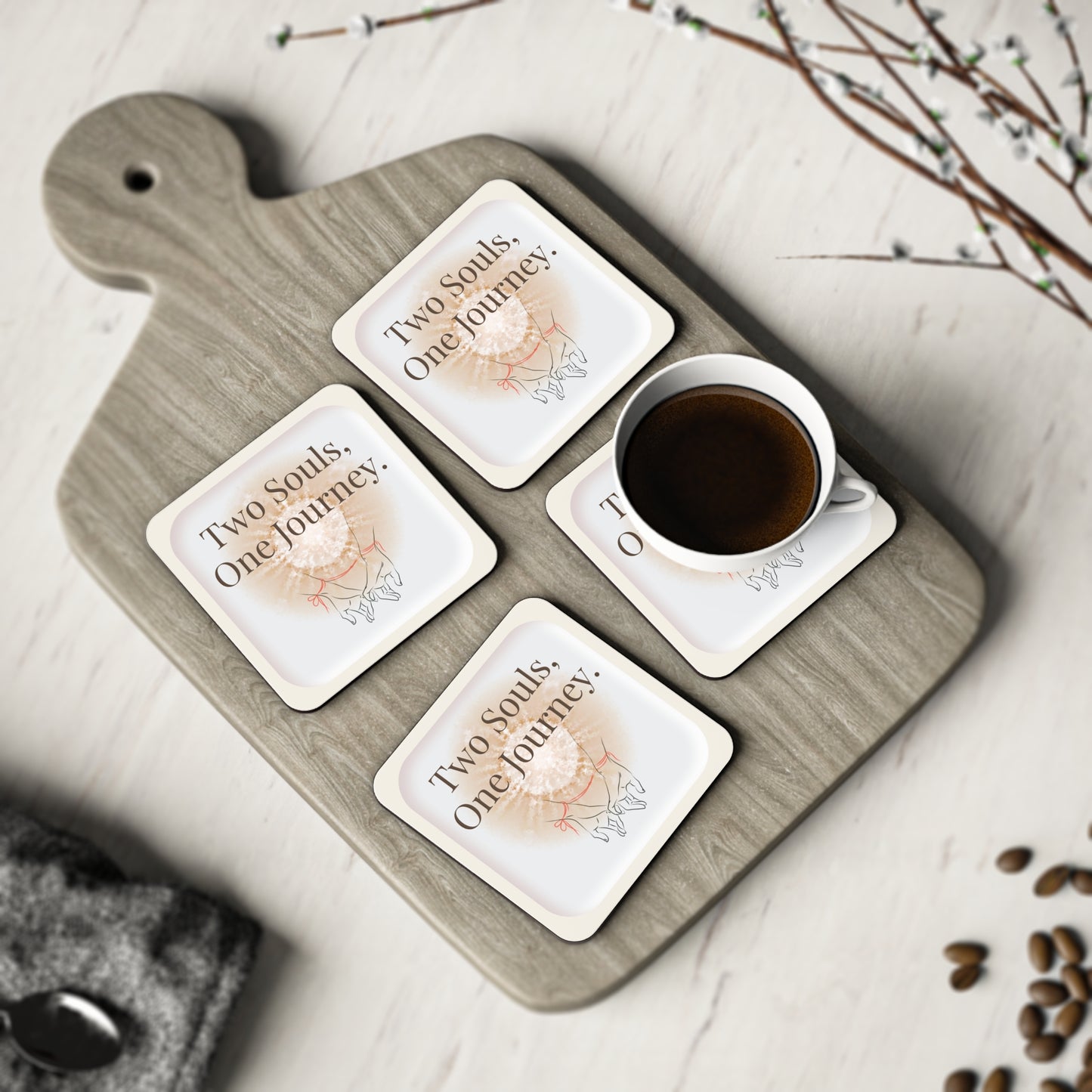 Two Souls One Journey Romantic Coaster Set | Perfect Wedding & Anniversary Gift