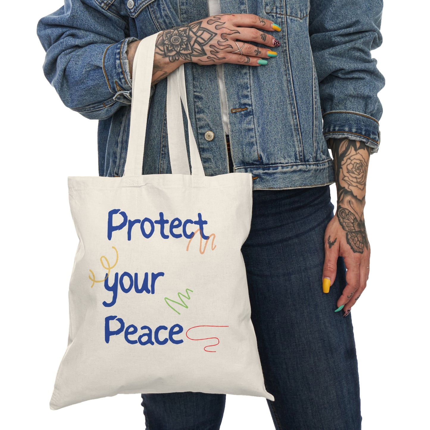 Protect Your Peace Natural Tote Bag – Eco-Friendly, Inspirational Cotton Canvas