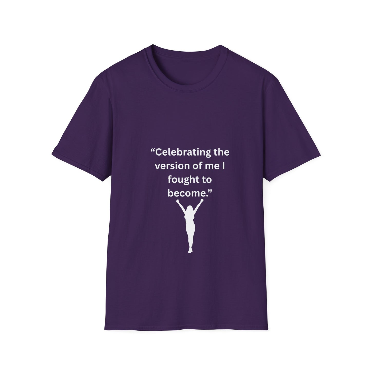"Celebrating The Version of Me" — Empowered Woman Unisex Softstyle Tee (White Print)