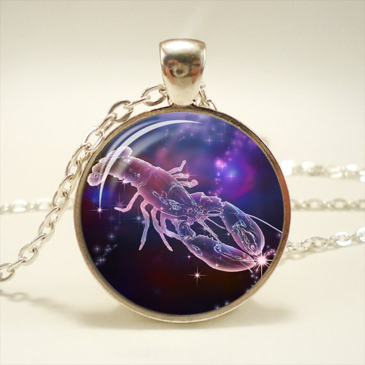 Zodiac Time Gemstone Glass Pendant Necklace