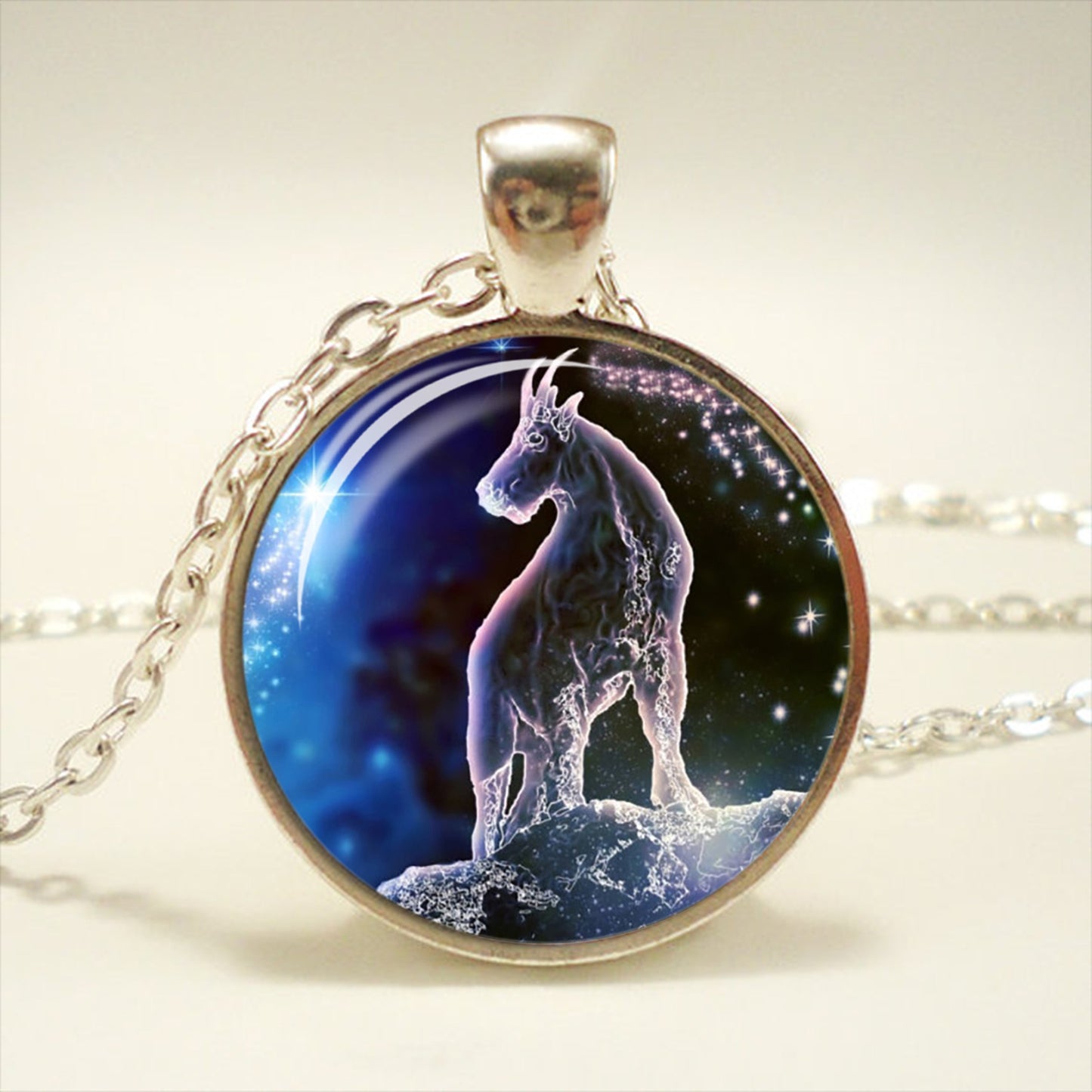 Zodiac Time Gemstone Glass Pendant Necklace