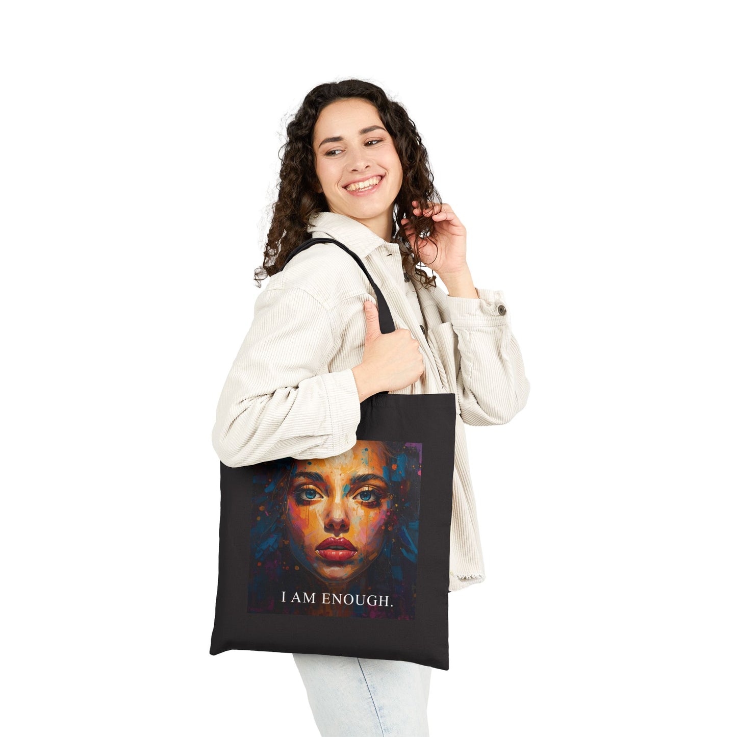 Canvas Tote — "I Am Enough" Inspirational Portrait Tote Bag