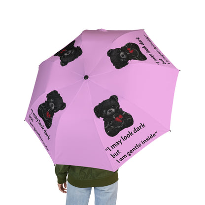 “Gentle Inside” Gothic Teddy Bear — Pink Semi‑Automatic Foldable Umbrella
