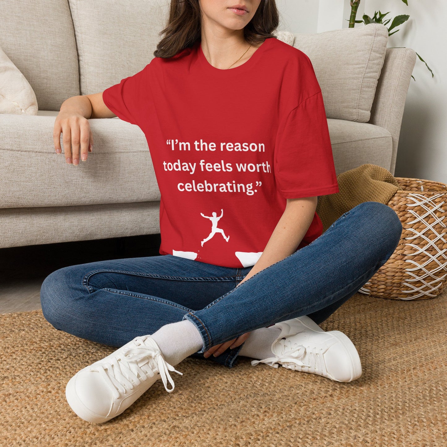 "I'm The Reason Today Feels Worth Celebrating" — Unisex Softstyle Tee (White Print)