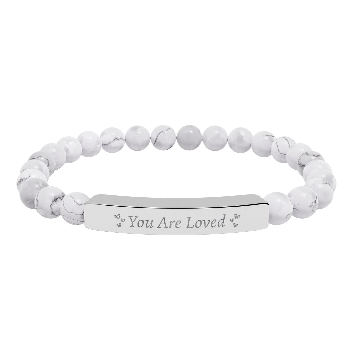 You Are Loved Natural Stone Bar Bracelet – Genuine Gemstone Stretch Jewelry Gift