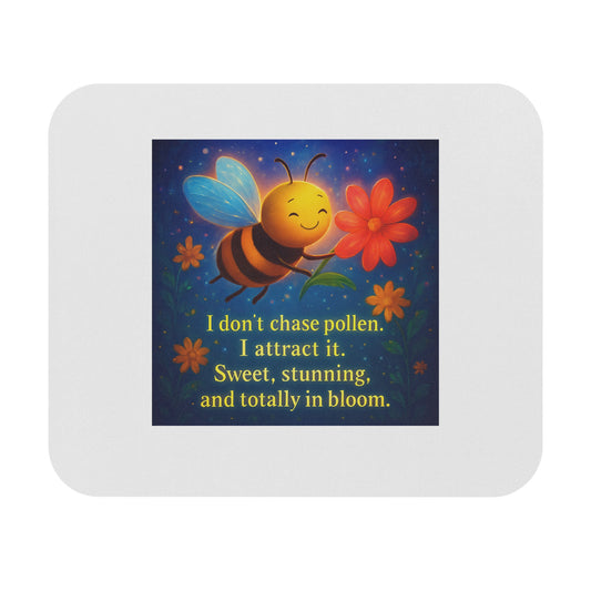 Affirmation Mouse Pad — "I don't chase pollen. I attract it." — Quietly Growing, Steadily You