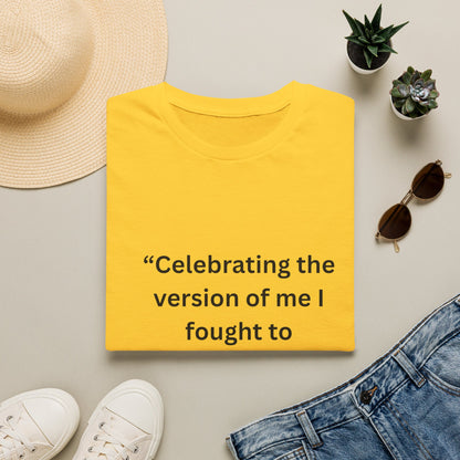 "Celebrating The Version of Me" — Empowered Woman Unisex Softstyle Tee (Black Print)