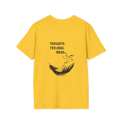 "Thoughts. Feelings. Ideas." — Unisex Softstyle T‑Shirt (Black Print)