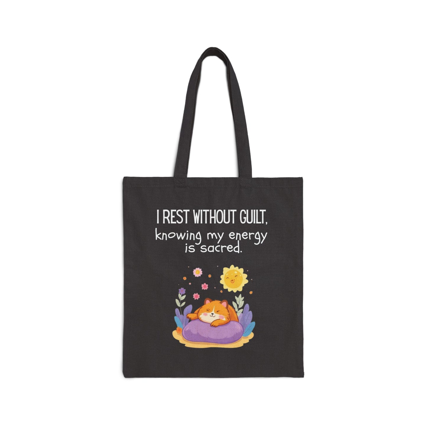 I Rest Without Guilt Black Tote Bag for Sacred Energy and Self Care