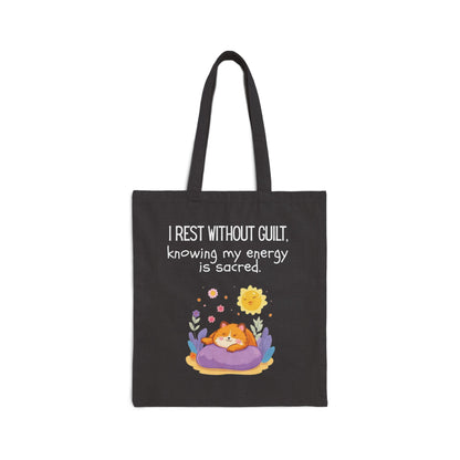 I Rest Without Guilt Black Tote Bag for Sacred Energy and Self Care