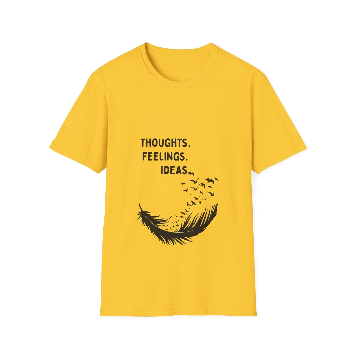 "Thoughts. Feelings. Ideas." — Unisex Softstyle T‑Shirt (Black Print)
