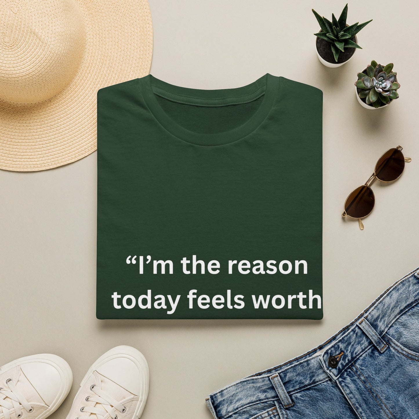 "I'm The Reason Today Feels Worth Celebrating" — Unisex Softstyle Tee (White Print)